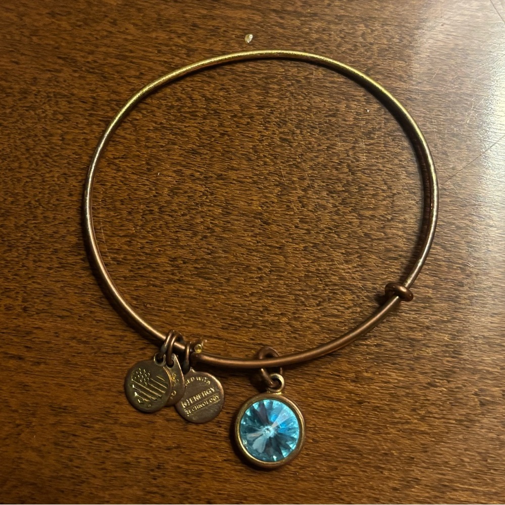 MARCH birthstone Aquamarine gold Alex and ani bangle charm bracelet